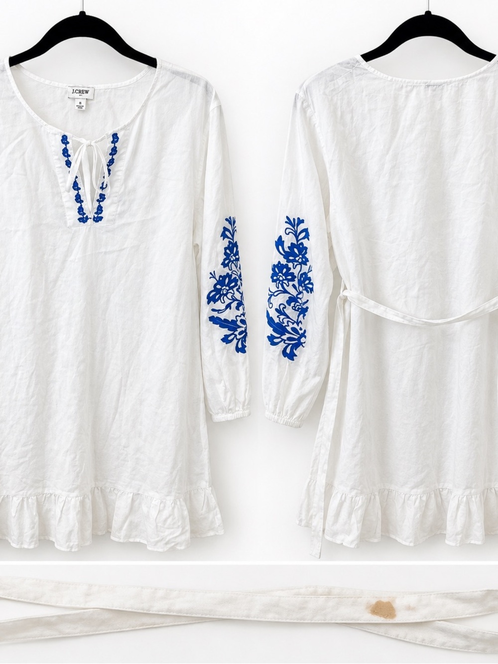 J.Crew White Blue Embroidered Tunic Dress Size S